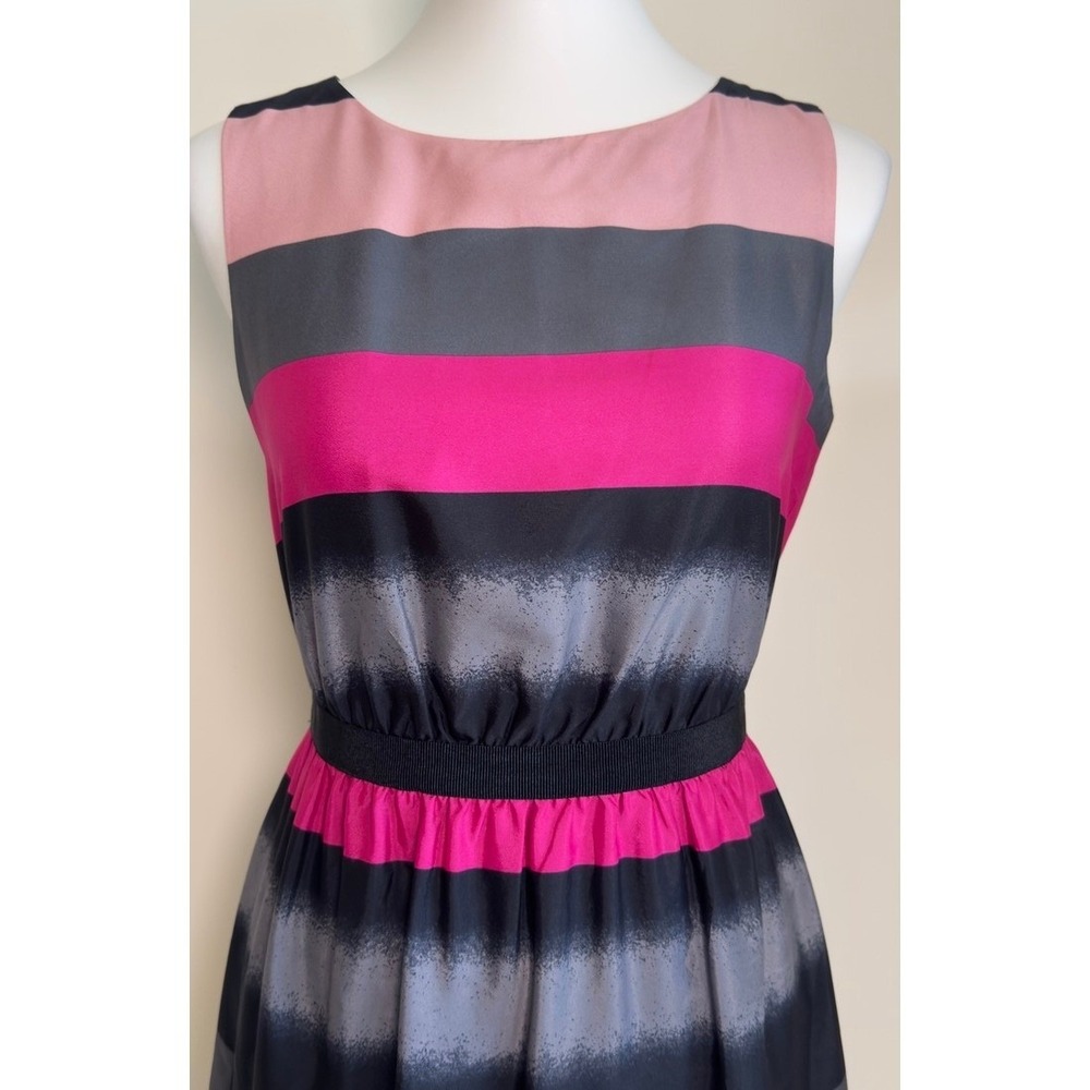 LOFT Petites Pink Grey Striped Sleeveless Fit and Flare Dress Size Small Petite - Picture 4 of 12